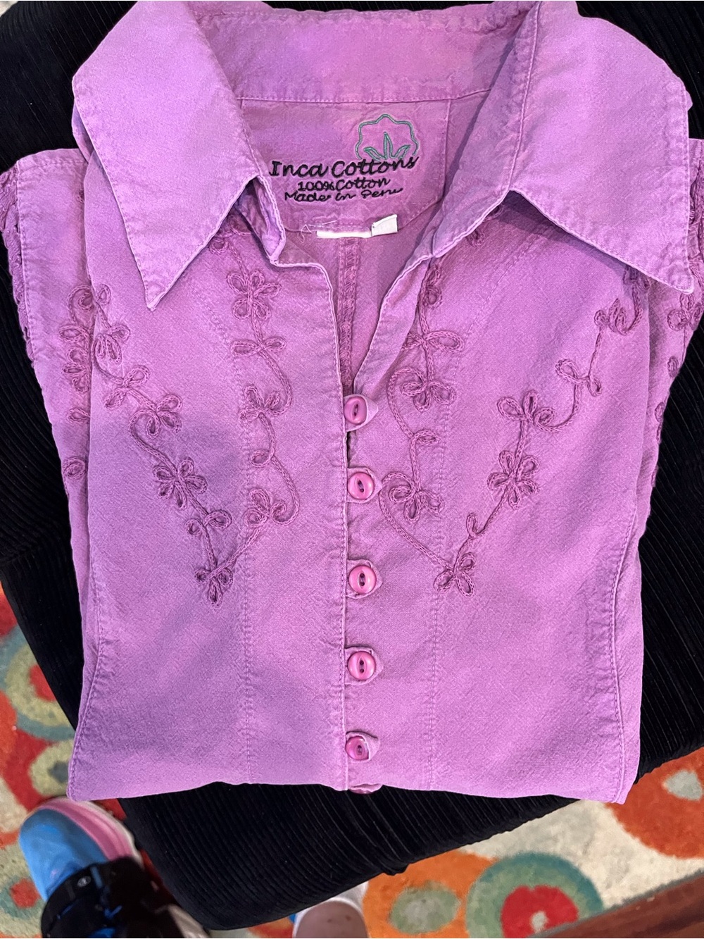 Incacottons Lavender Embroidered Button-Up Shirt